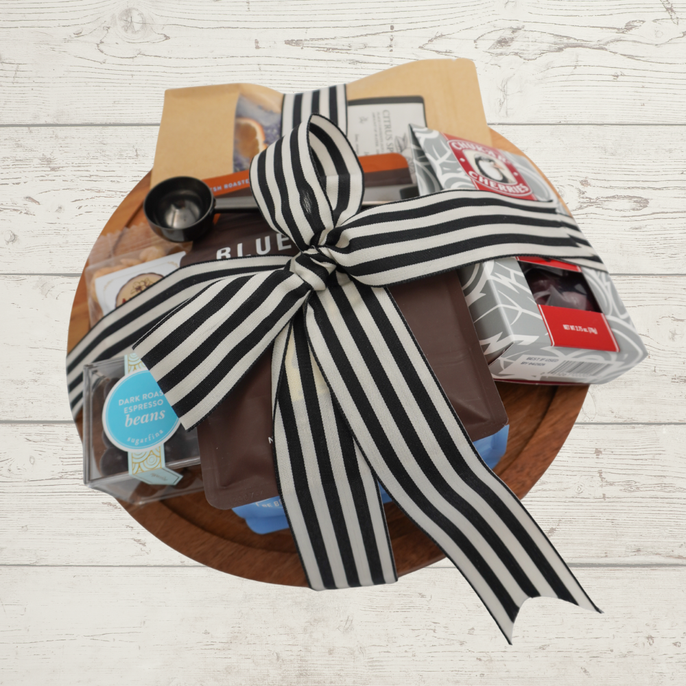 Artisan board with black and white ribbon