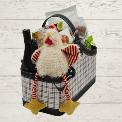 Basket with plush chicken