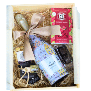 champagne bottle and chocolates