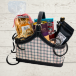 dinner basket with wine, pasta and dessert