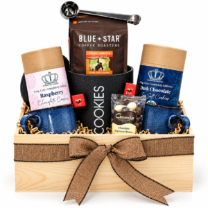 box with coffee and chocolate and cookies