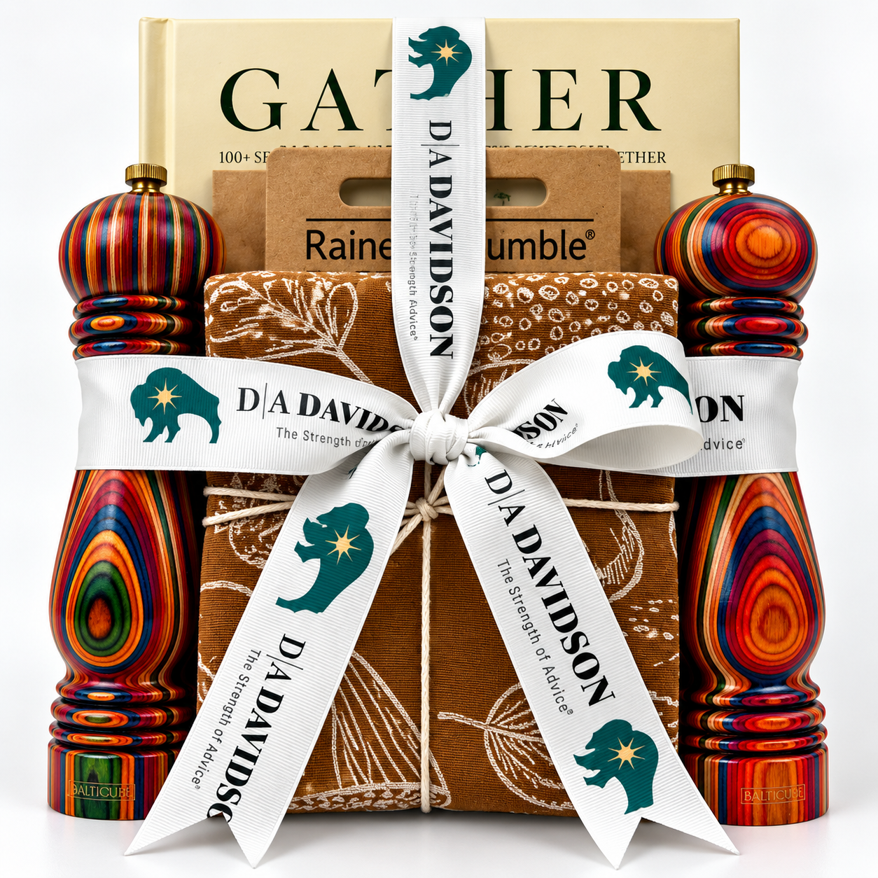 gift wrapped in logo ribbon