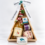 tree shaped wood box with cider