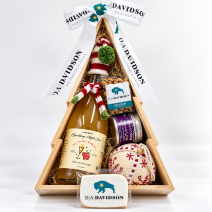 tree shaped wood box with cider