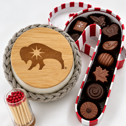 candy cane box with chocolates snd candle